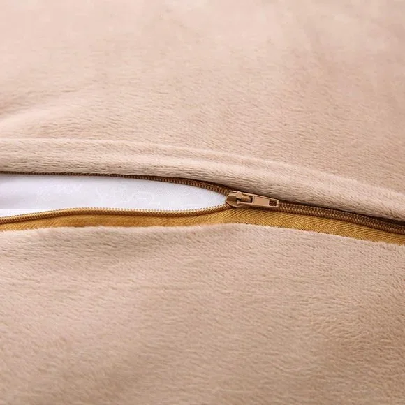 Tan/Khaki Luxury Furry Faux Fleece Pompom Cute Dorm Throw Pillow Decor Cover Set - Picture 6 of 8